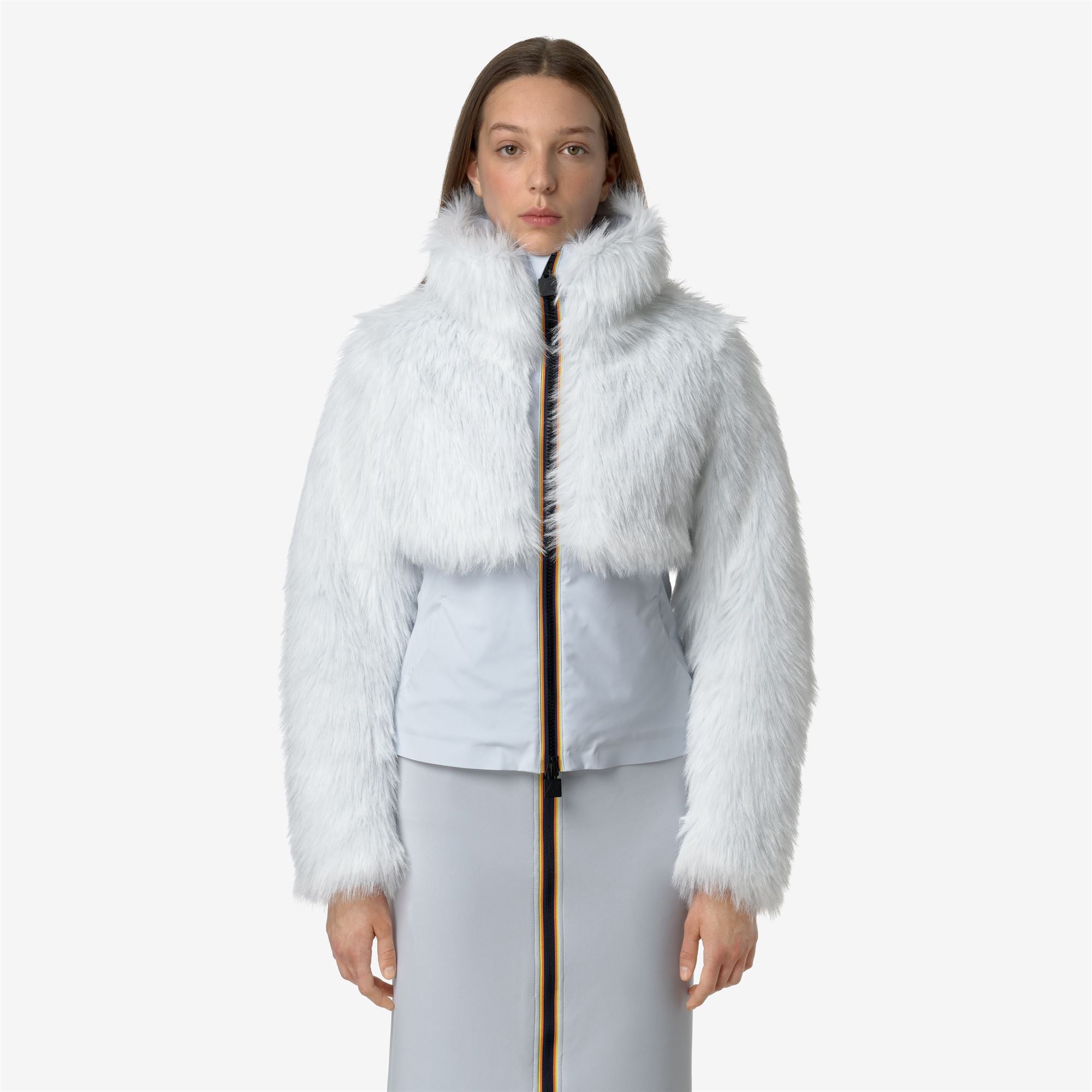 k-way-mel-eco-fur-bonded-veste-courte-femme-grey-lilla-black-ash image 1