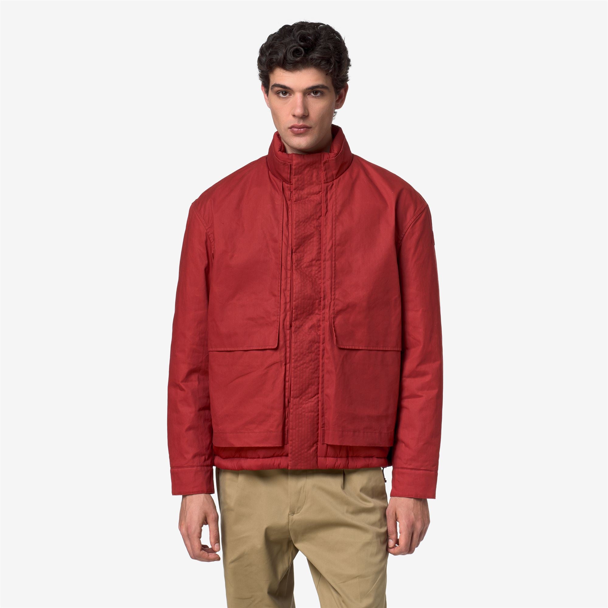 k-way-cargi-wax-cotton-nylon-veste-courte-homme-red-dk-chili image 1