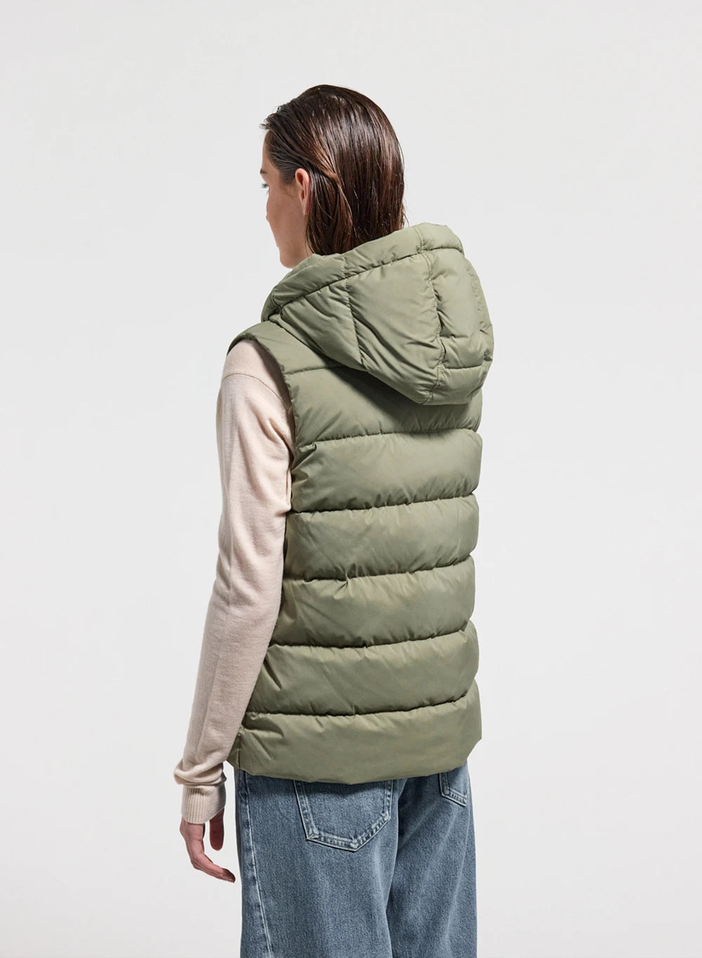 pyrenex-spoutnic-doudoune-sans-manches-femme-capuche-amovible-khaki-clair image 3