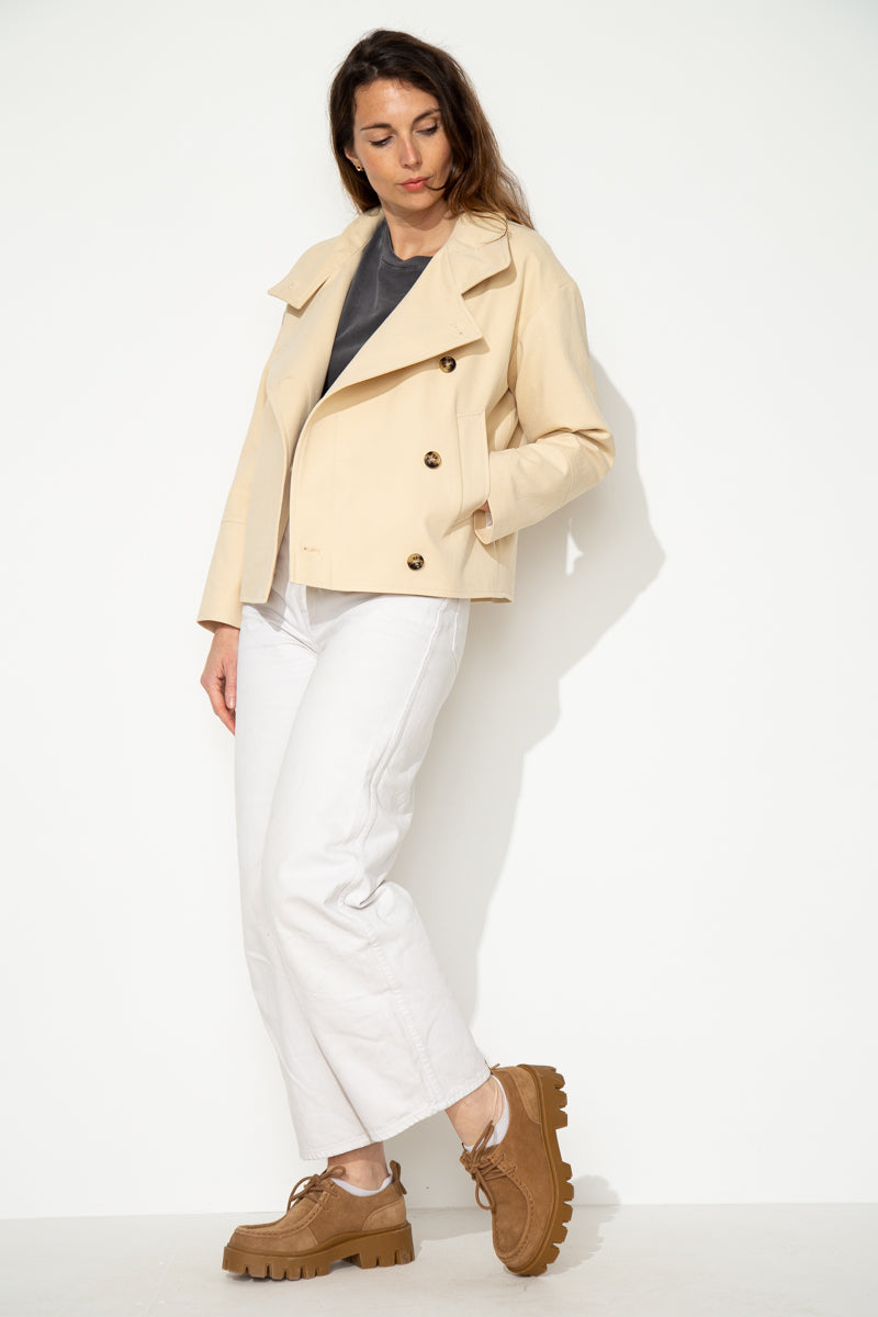 trench-coat-sofar-manteau-court-oversize-100-coton-beige image 2