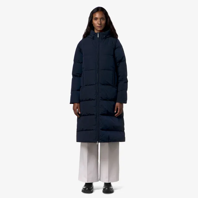 k-way-dina-shiny-nylon-fur-doudoune-longue-femme-blue-depth image 1
