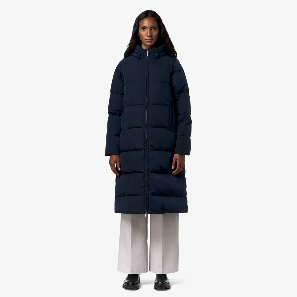k-way-dina-shiny-nylon-fur-doudoune-longue-femme-blue-depth image 1
