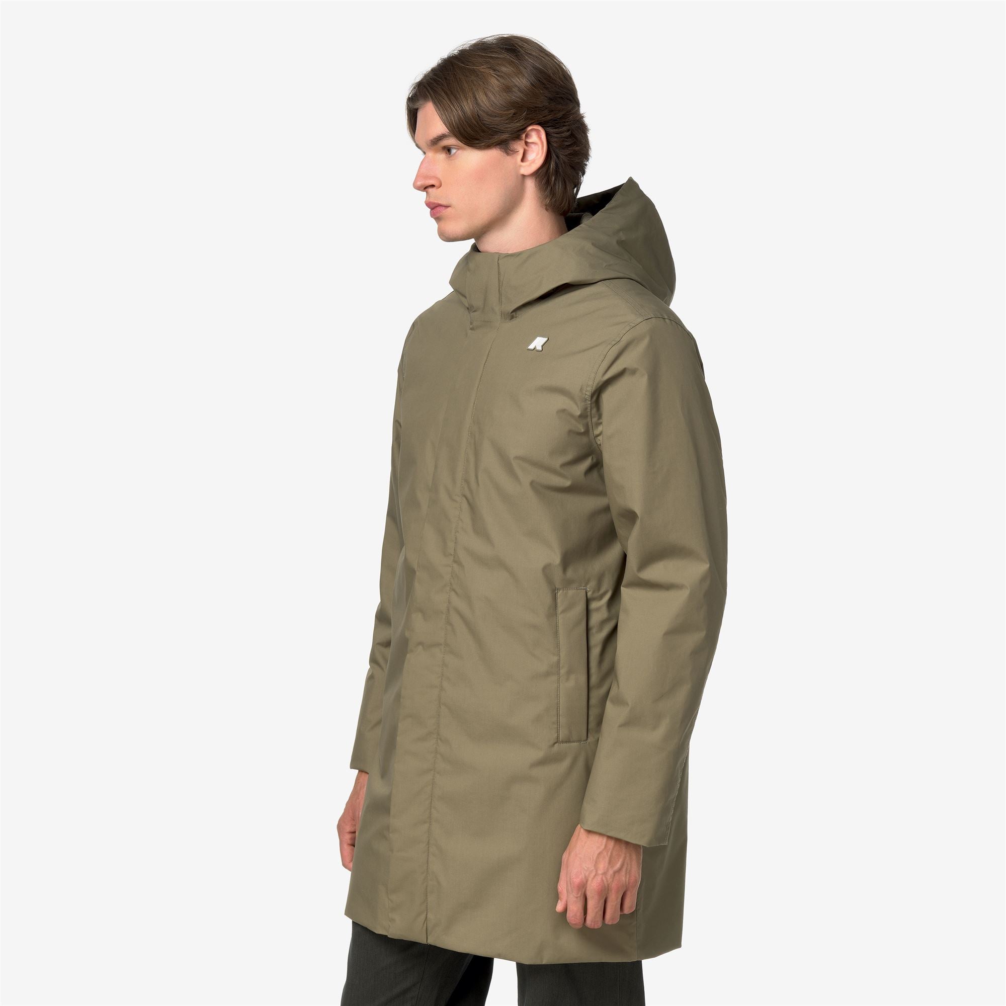 k-way-thomas-warm-micro-canvas-veste-longue-homme-green-army image 2