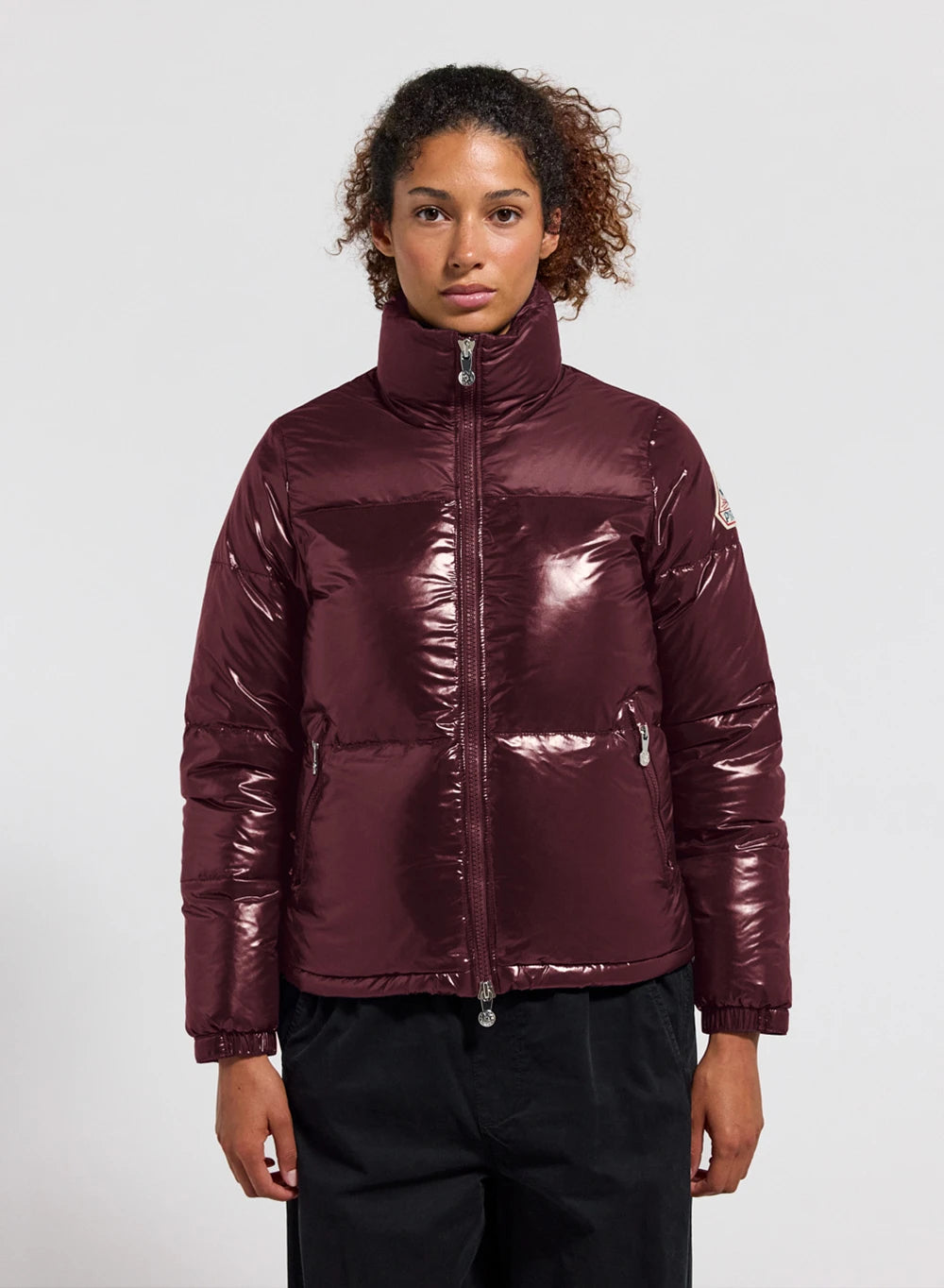 pyrenex-goldin-doudoune-courte-brillante-femme-bordeaux image 1