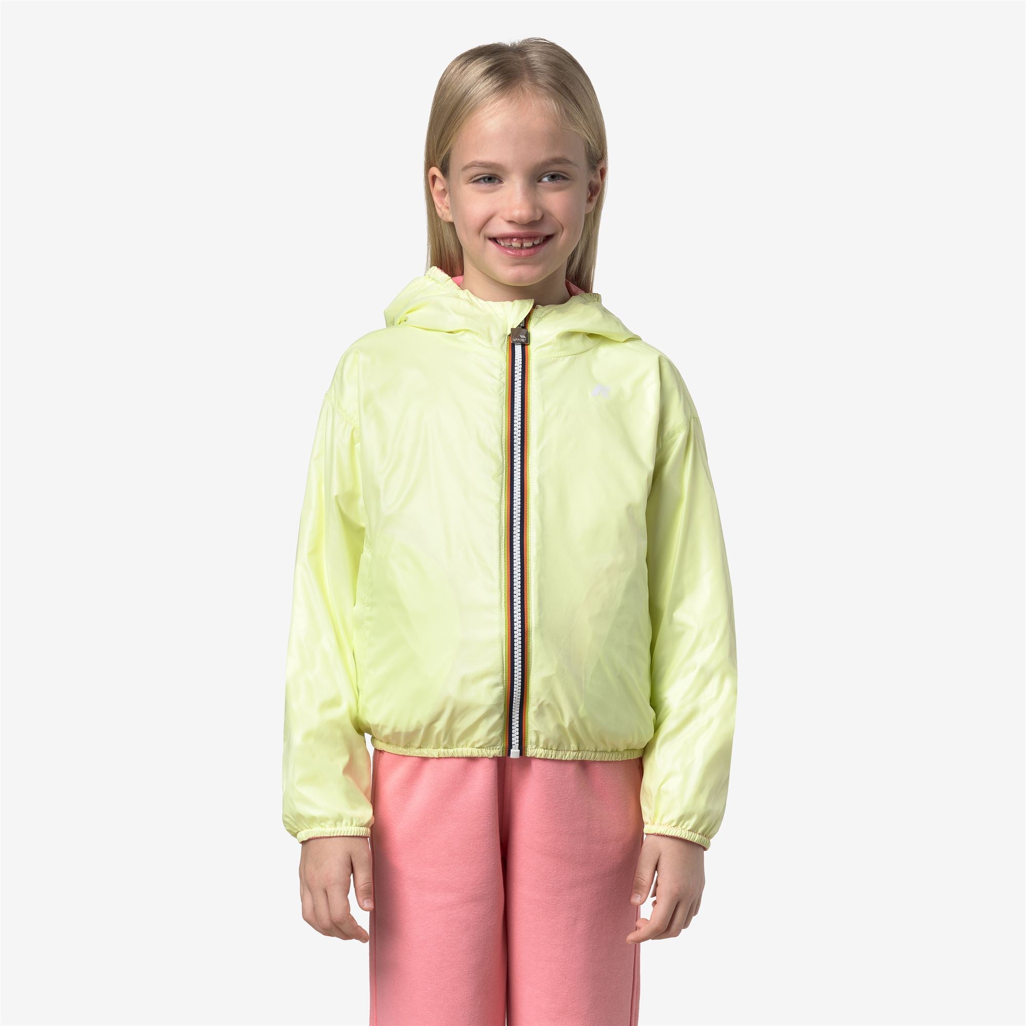 k-way-p-laurette-plus-2-double-veste-courte-fille-pink-geranium-yellow-lime image 4