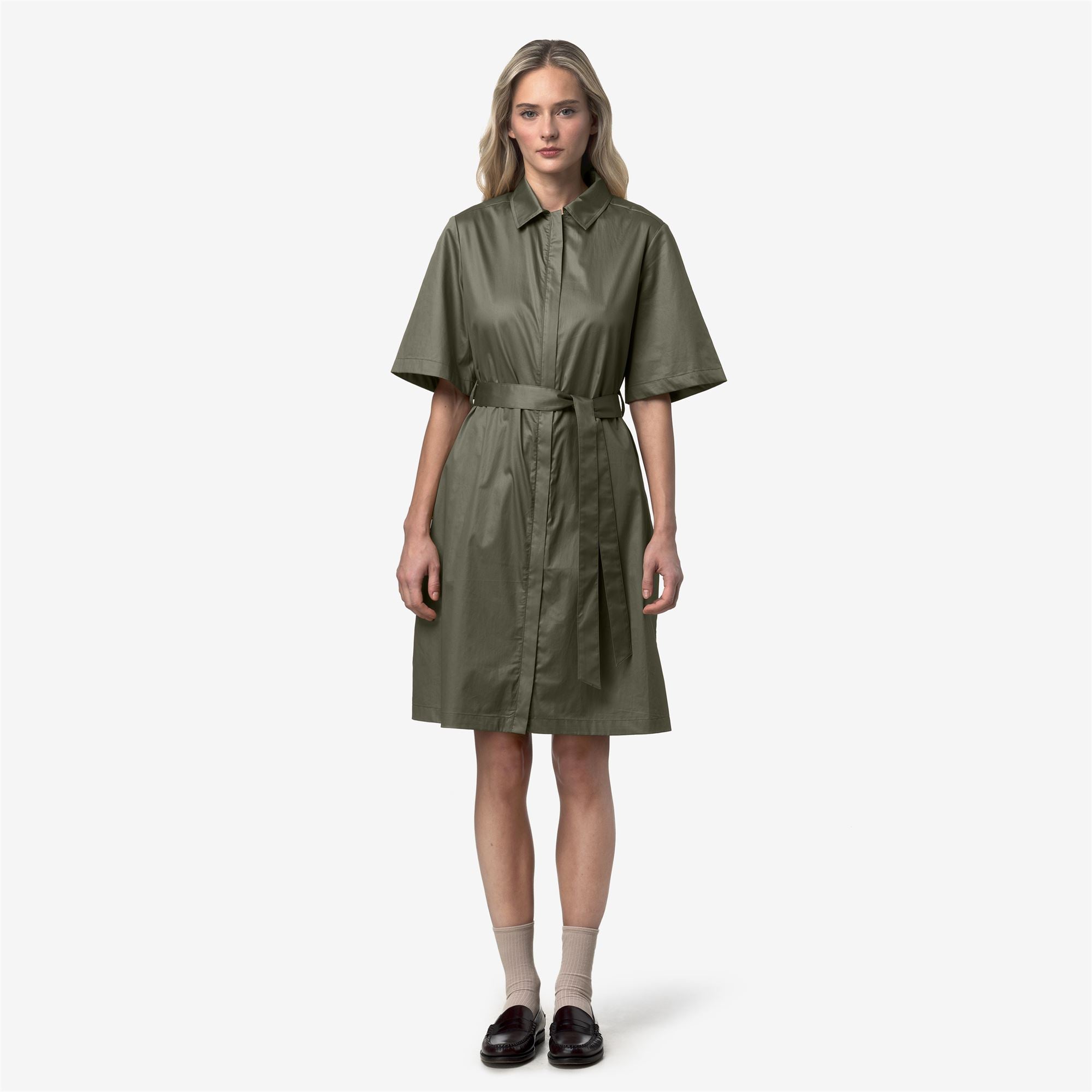 k-way-nouaille-shiny-cotton-robe-courte-femme-green-lichen image 1