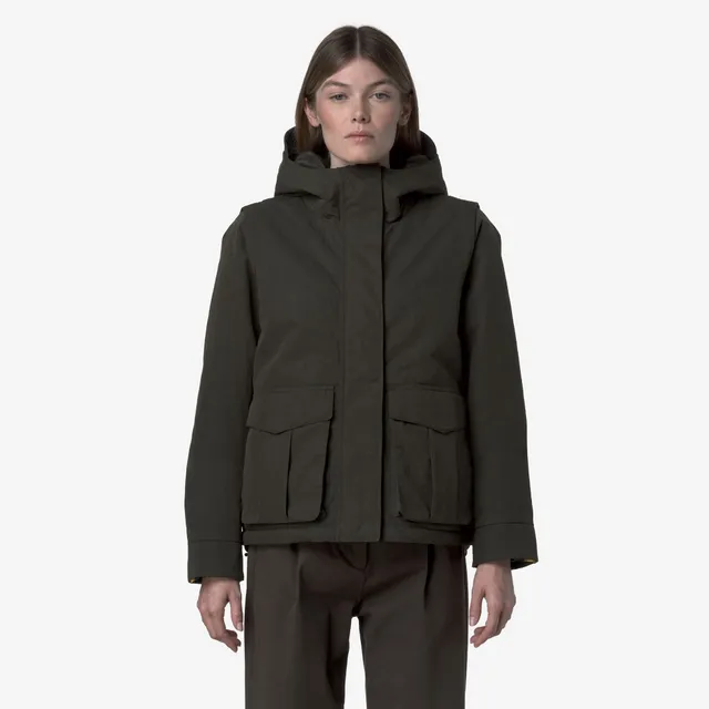 k-way-ideler-cotton-feel-parka-courte-femme-green-blackish-fur image 1