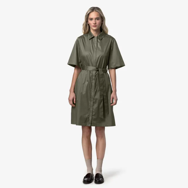 k-way-nouaille-shiny-cotton-robe-courte-femme-green-lichen image 1
