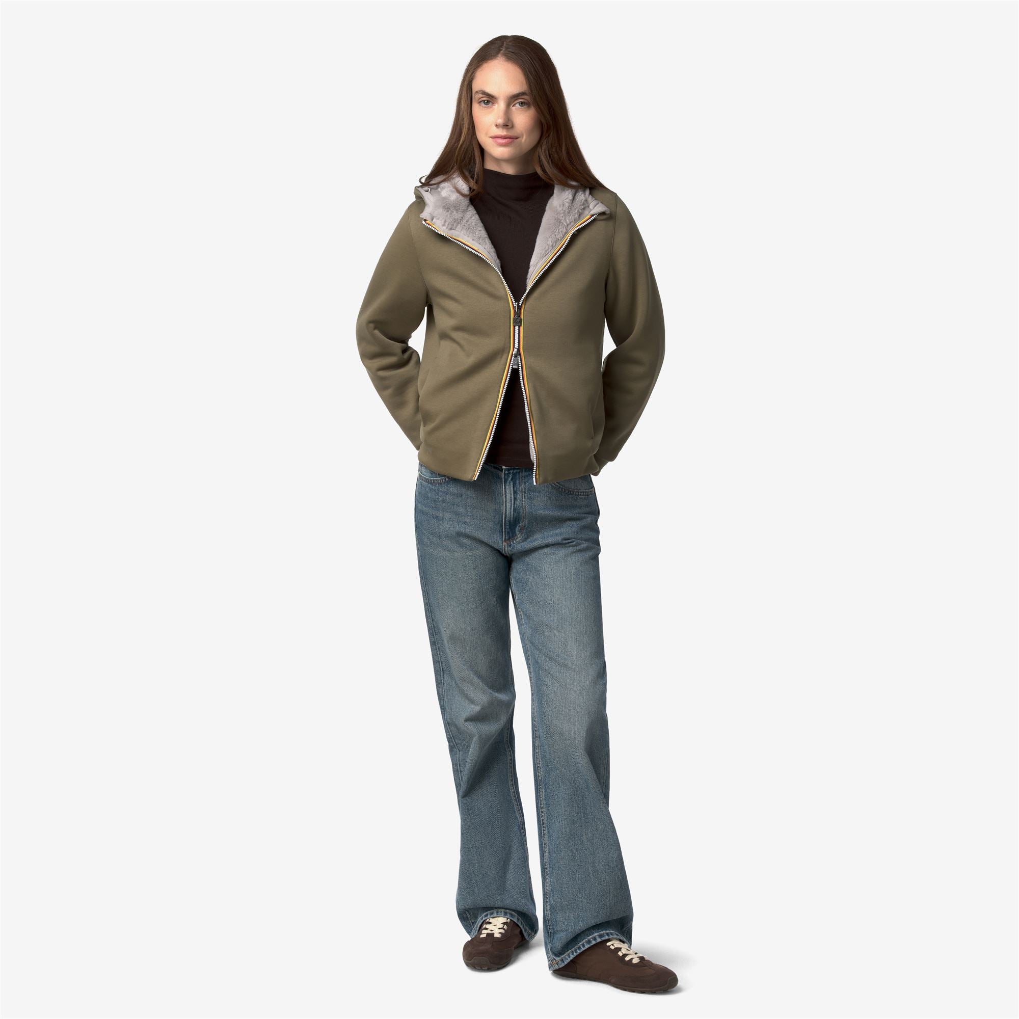 k-way-deva-light-spacer-fur-double-veste-r-versible-femme-green-army-fur image 4