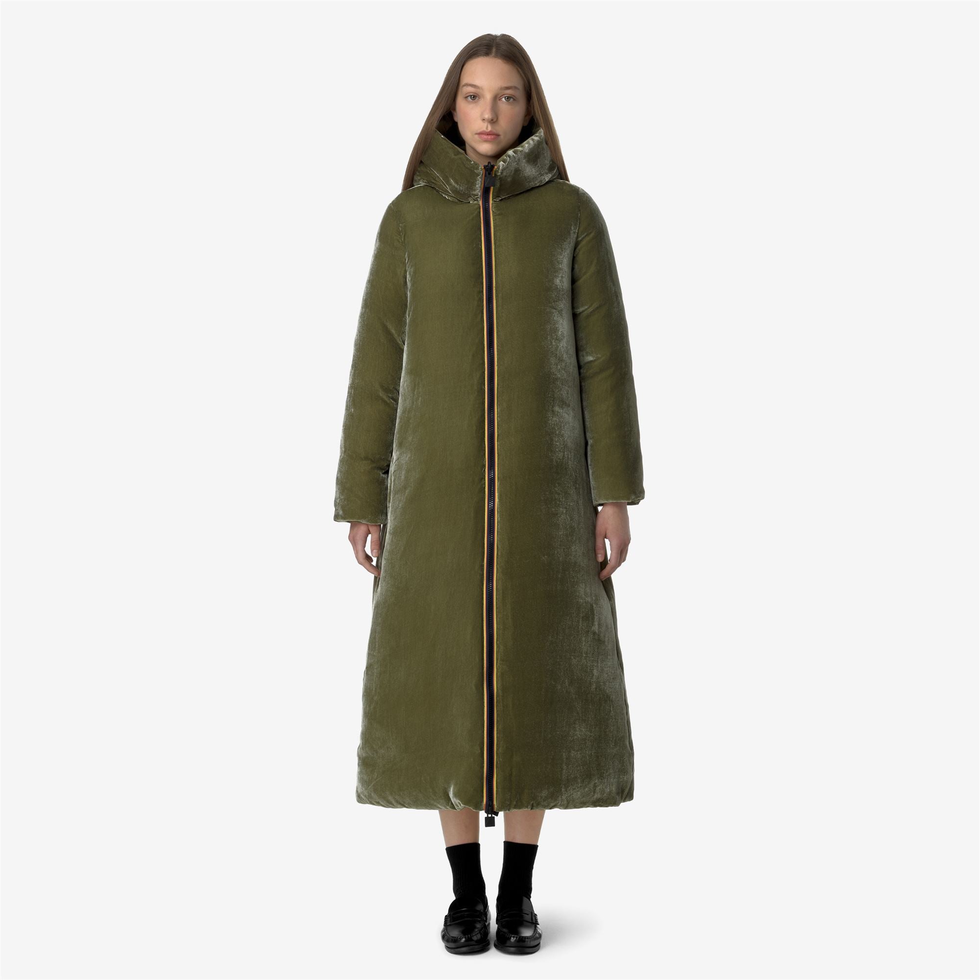 k-way-orlen-velvet-thermo-double-veste-longue-femme-green-winter image 1