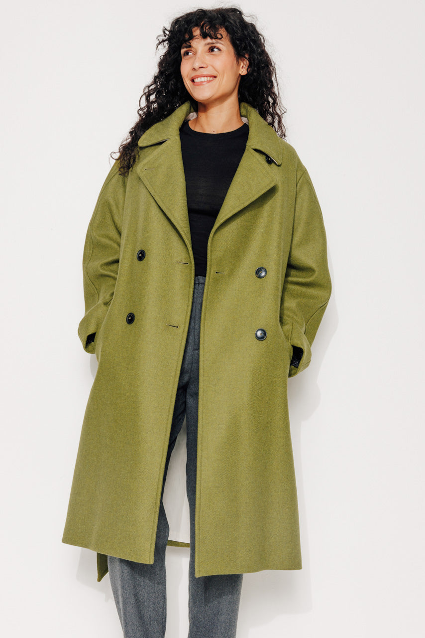 trench-coat-troene-manteau-long-oversize-gabardine-laine-recycl-e-vert image 2