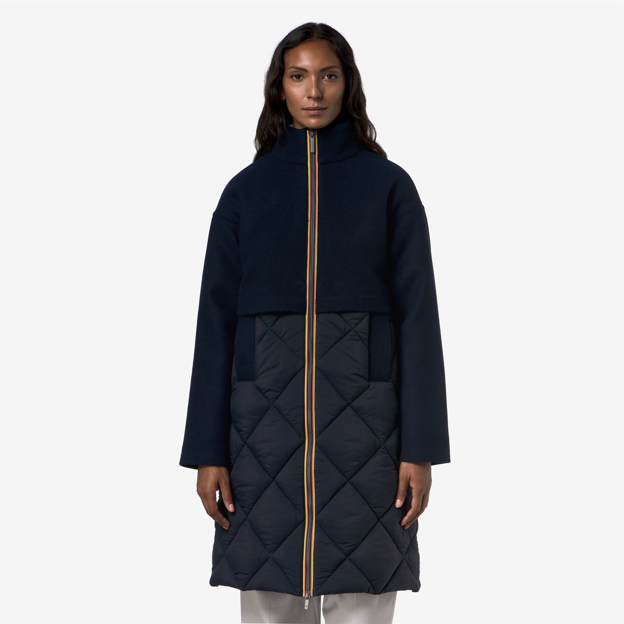 k-way-mindy-wool-nylon-warm-manteau-3-4-femme-blue-depth image 1