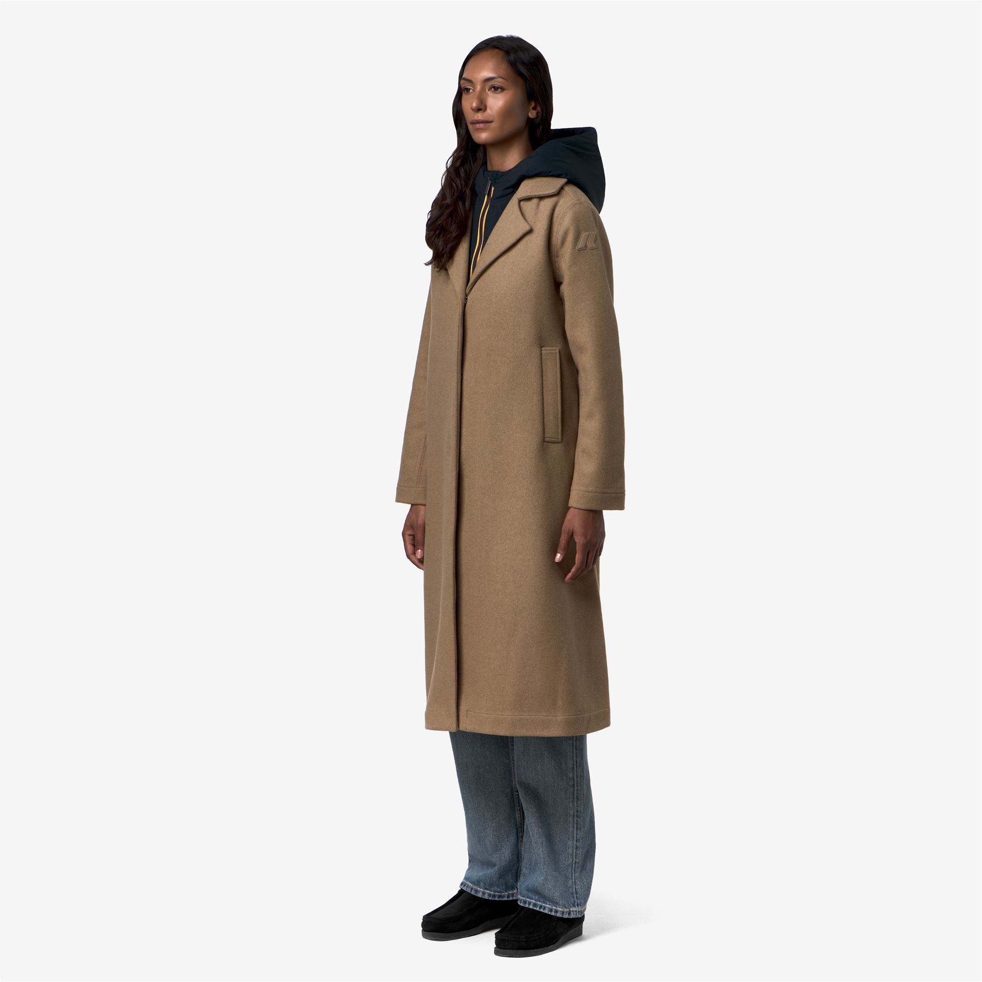 k-way-lana-wool-nylon-manteau-long-femme-beige-khaki-blue-depth image 2