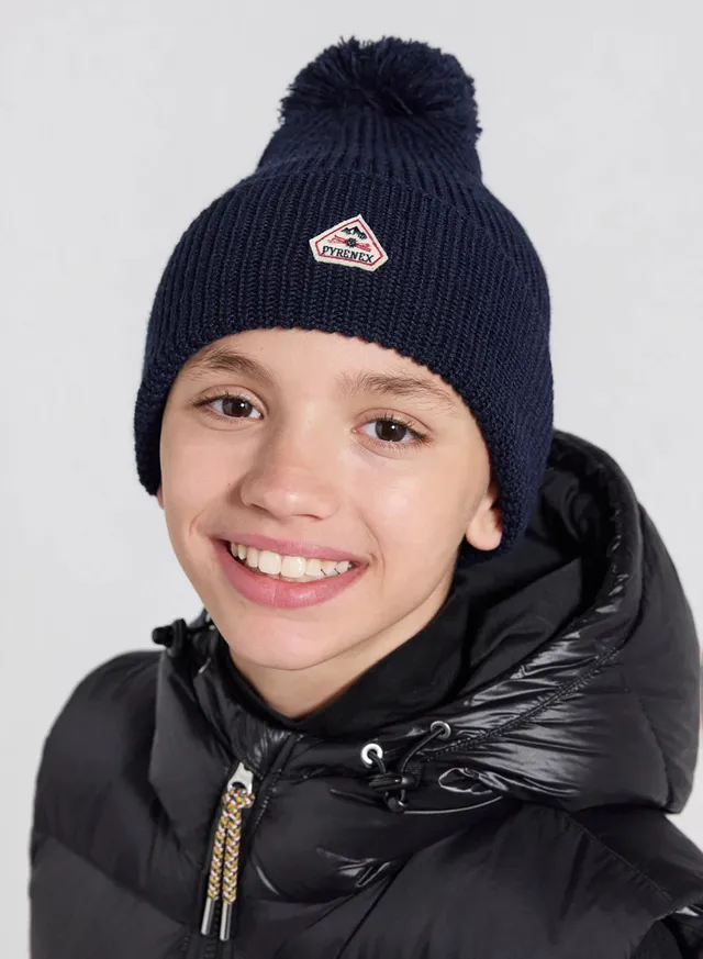 pyrenex-eki-bonnet-pompon-en-laine-enfant-bleu-marine image 1