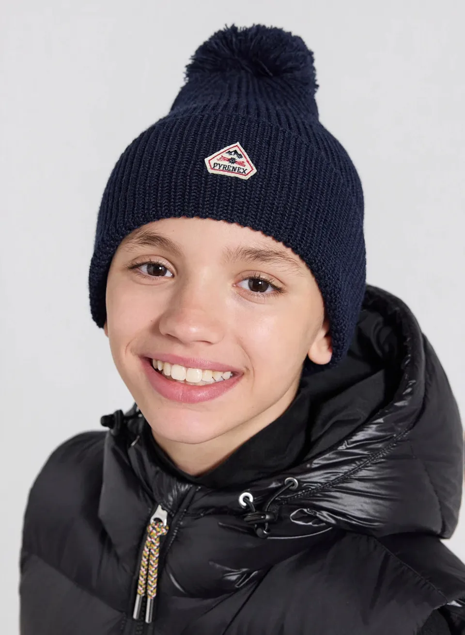 pyrenex-eki-bonnet-pompon-en-laine-enfant-bleu-marine image 1