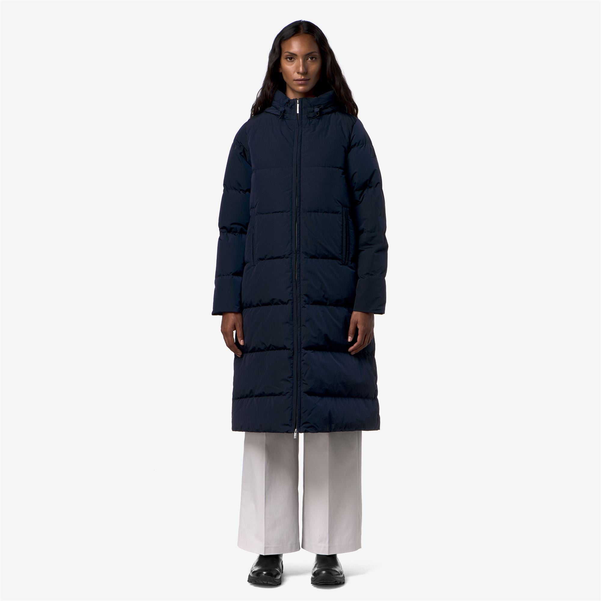 k-way-dina-shiny-nylon-fur-doudoune-longue-femme-blue-depth image 1