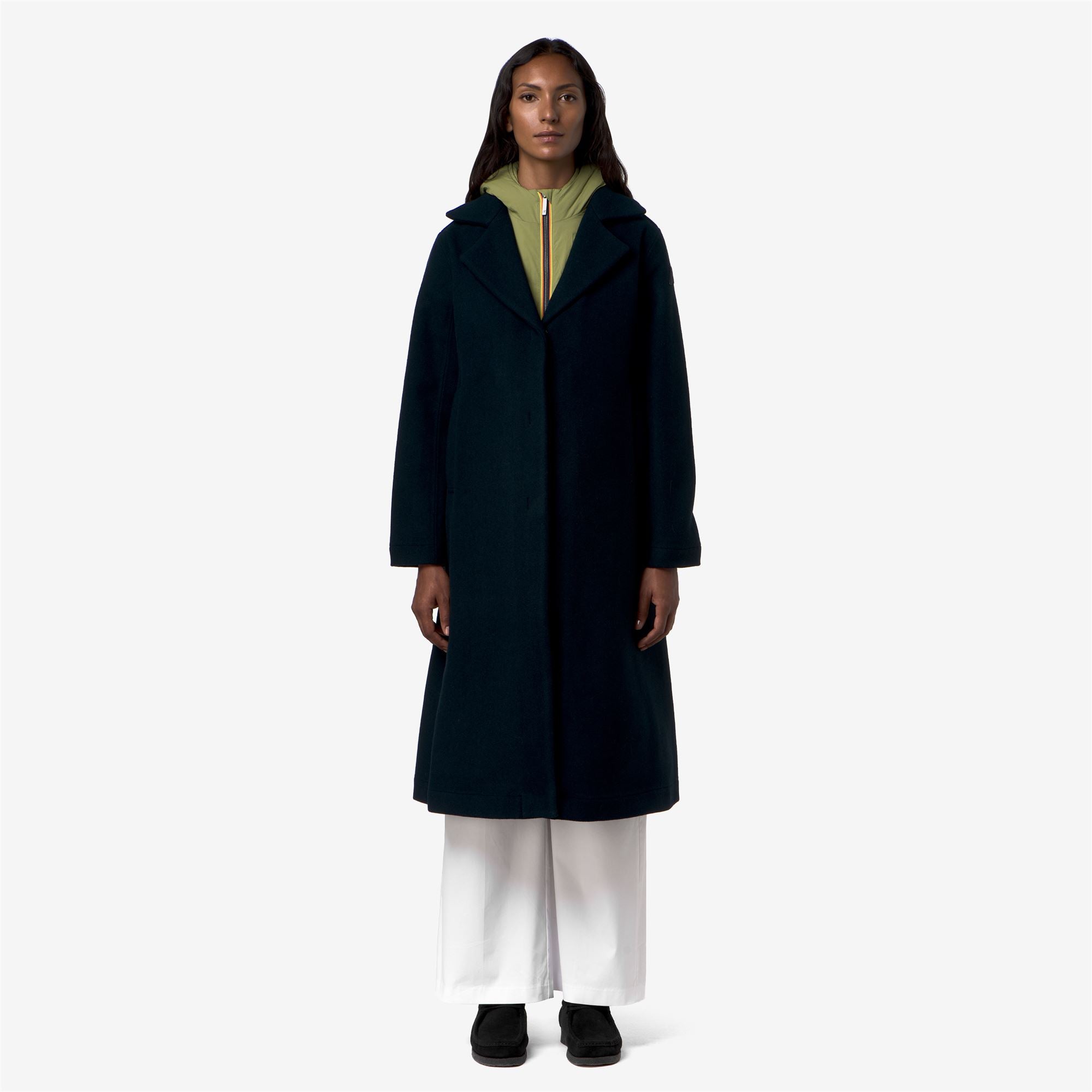 k-way-lana-wool-nylon-manteau-long-femme-blue-depth-green-gold image 1