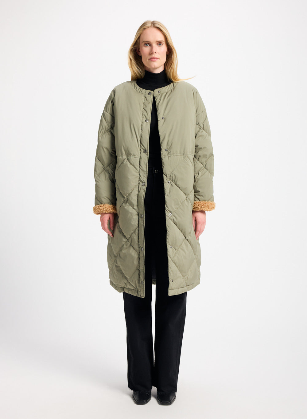 pyrenex-blossom-doudoune-longue-femme-khaki-matelassage-losanges image 1