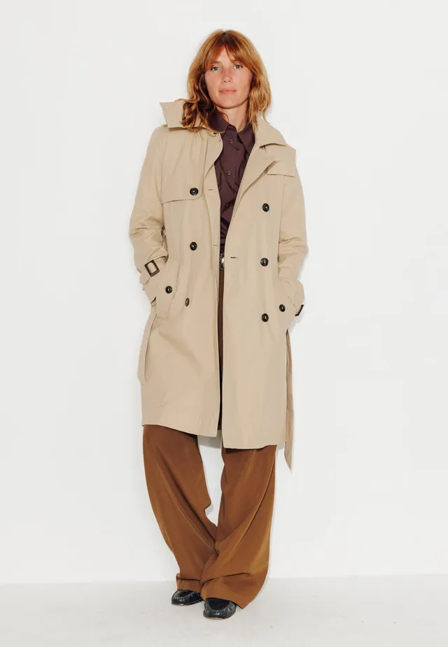 trench-coat-rosier-trench-mi-long-capuche-amovible-en-coton-d-perlant-beige image 1