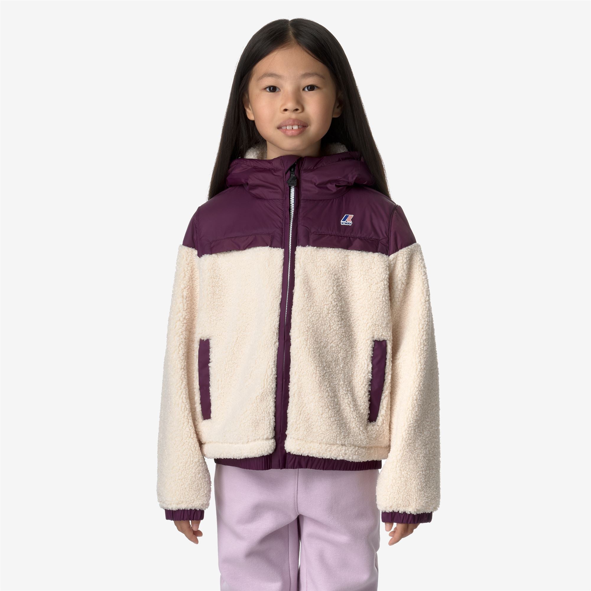 k-way-p-jildaz-orsetto-veste-polaire-enfant-ecru-violet-dk-purple image 1