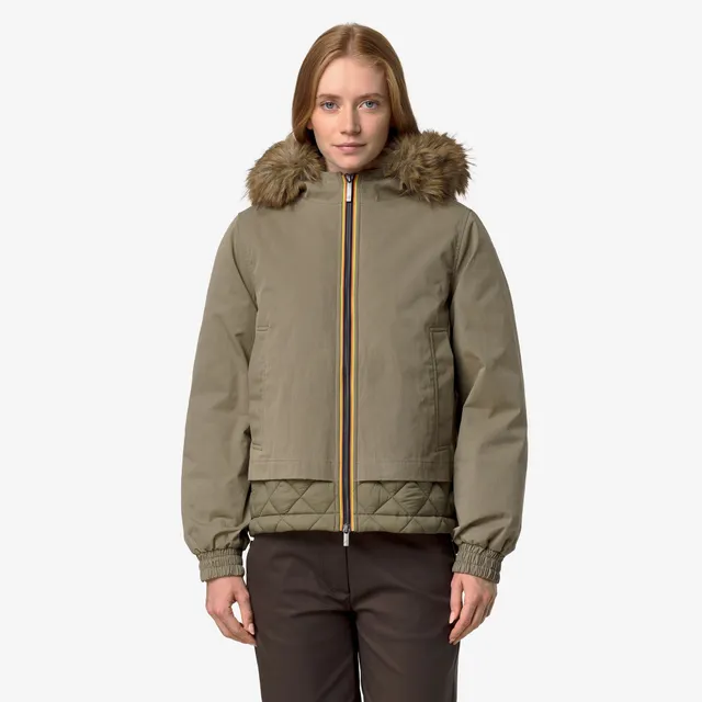 k-way-tosca-wax-cotton-nylon-veste-courte-femme-green-army image 1