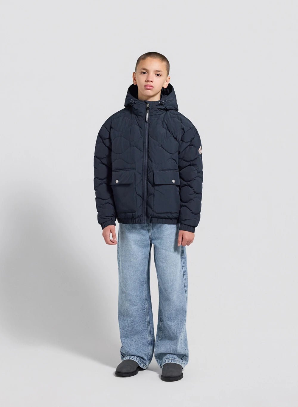 pyrenex-doudoune-bomber-capuche-enfant-beille-bleu-fonc image 3