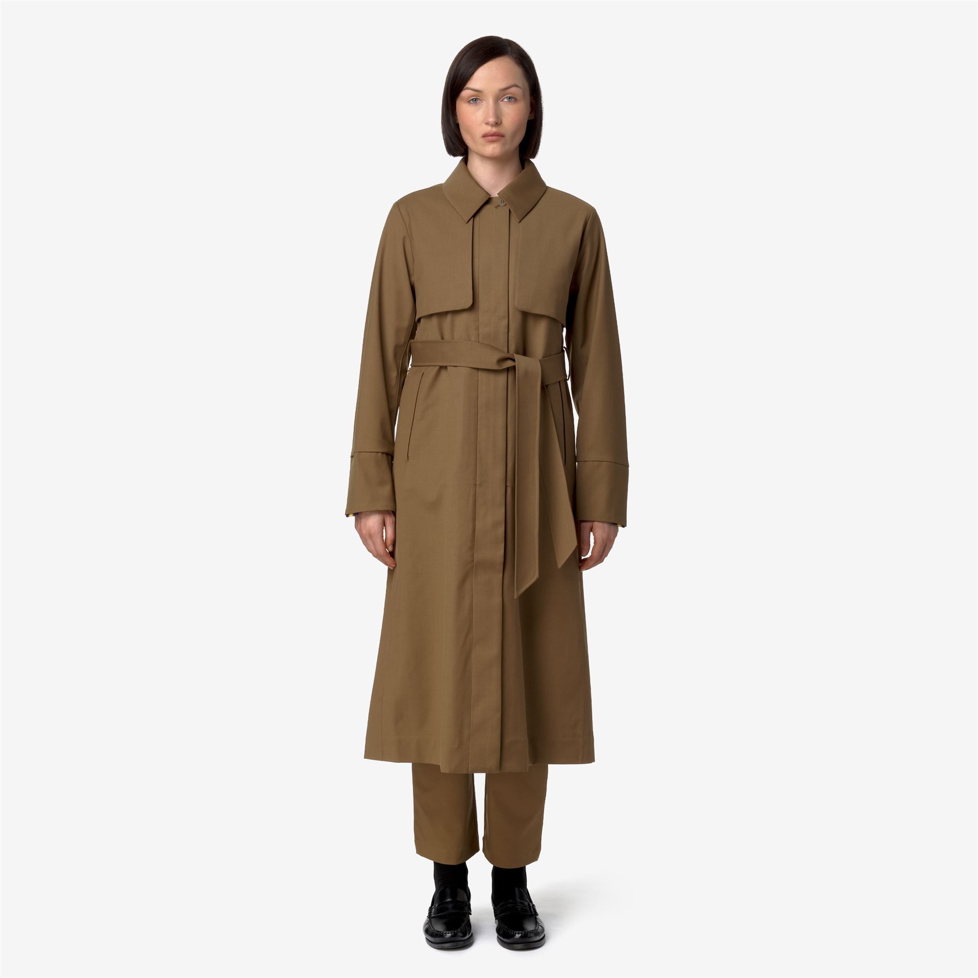 k-way-jesel-tech-wool-blend-manteau-long-type-trench-femme-brown-corda-blue-dept image 1