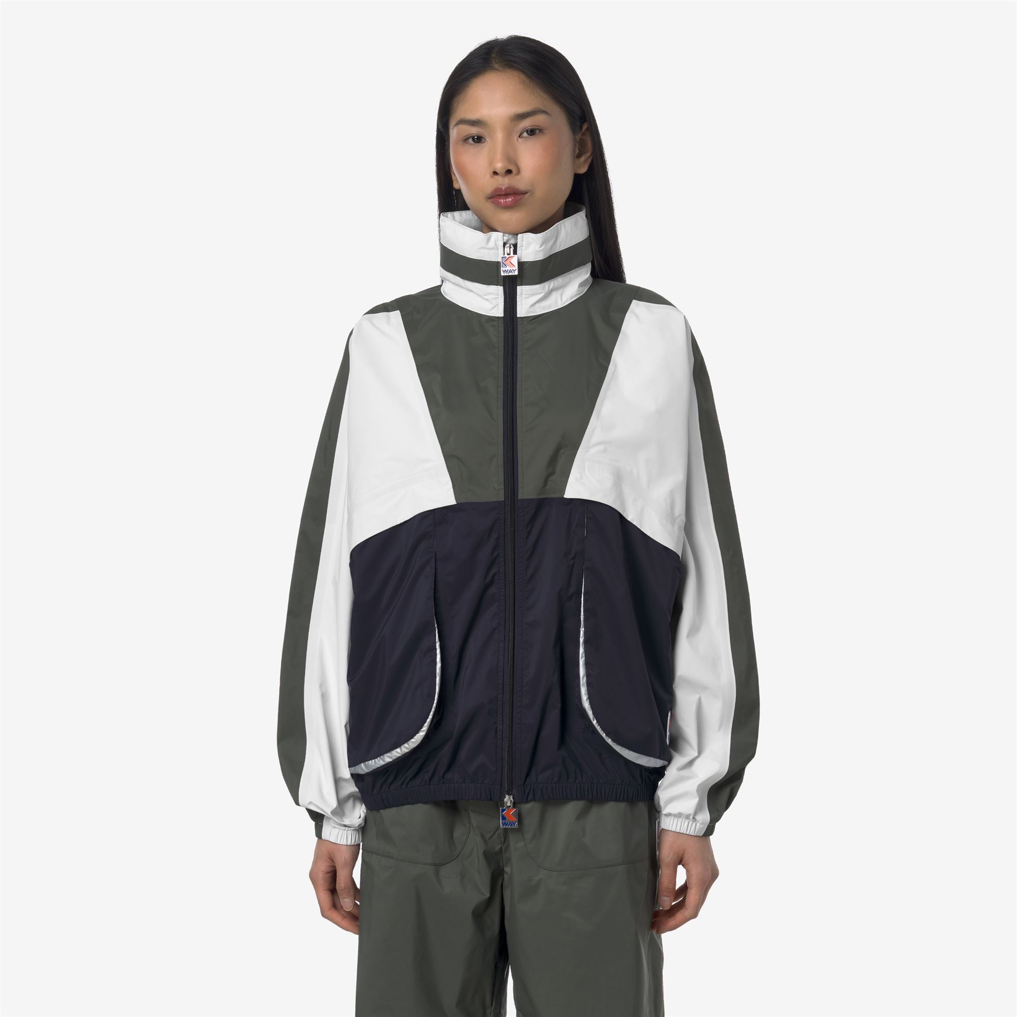 k-way-7002-full-zip-veste-courte-unisexe-blue-white-green image 1