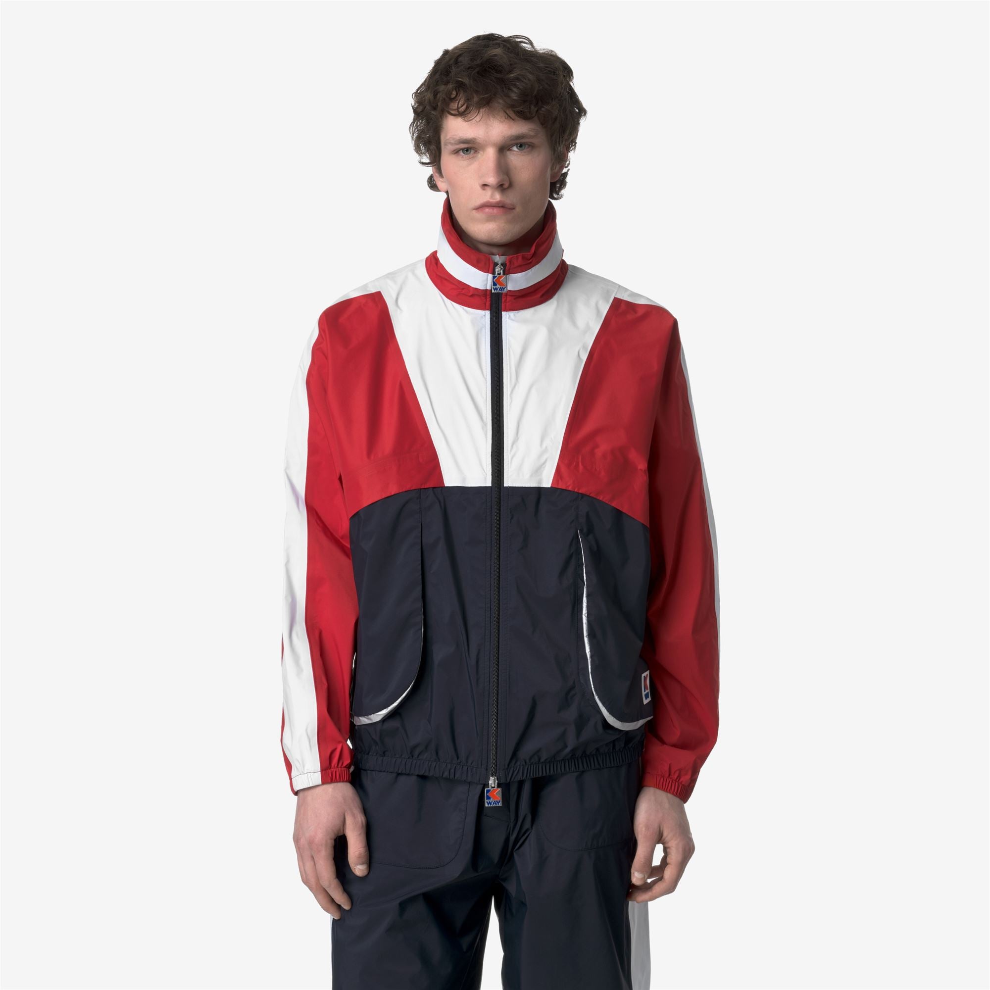 k-way-7002-full-zip-veste-courte-unisexe-blue-red-white image 1