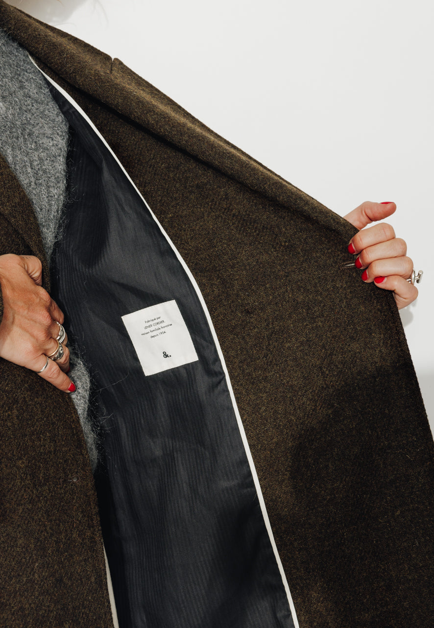 trench-coat-peuplier-manteau-mi-long-droit-en-drap-de-laine-shetland-marron image 3