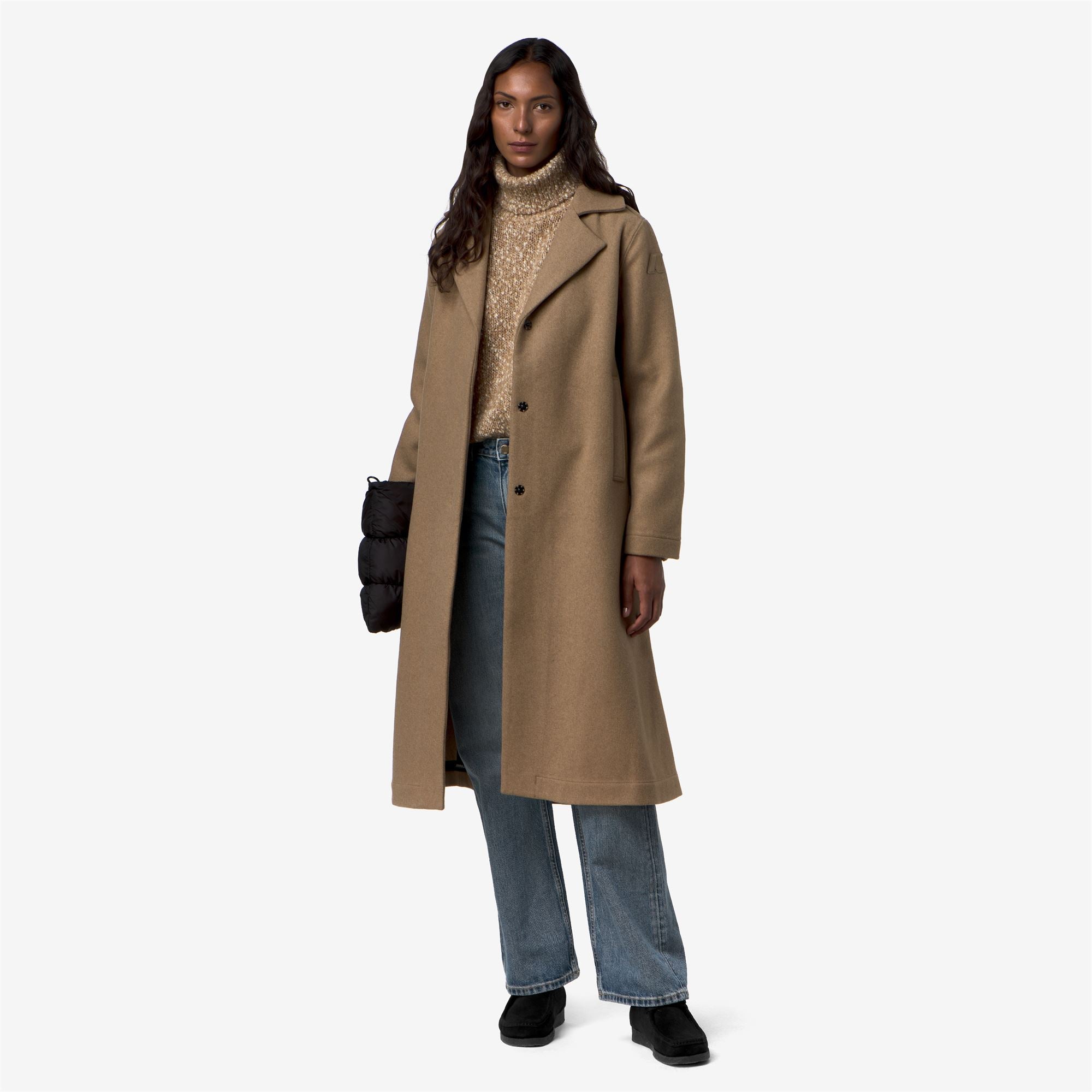 k-way-lana-wool-nylon-manteau-long-femme-beige-khaki-blue-depth image 4