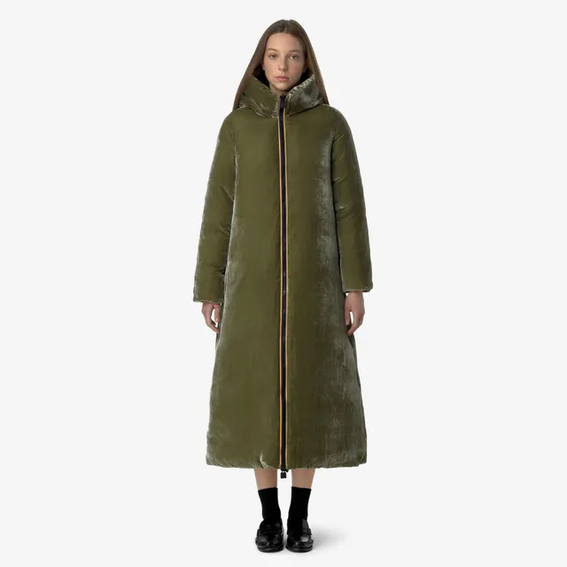 k-way-orlen-velvet-thermo-double-veste-longue-femme-green-winter image 1