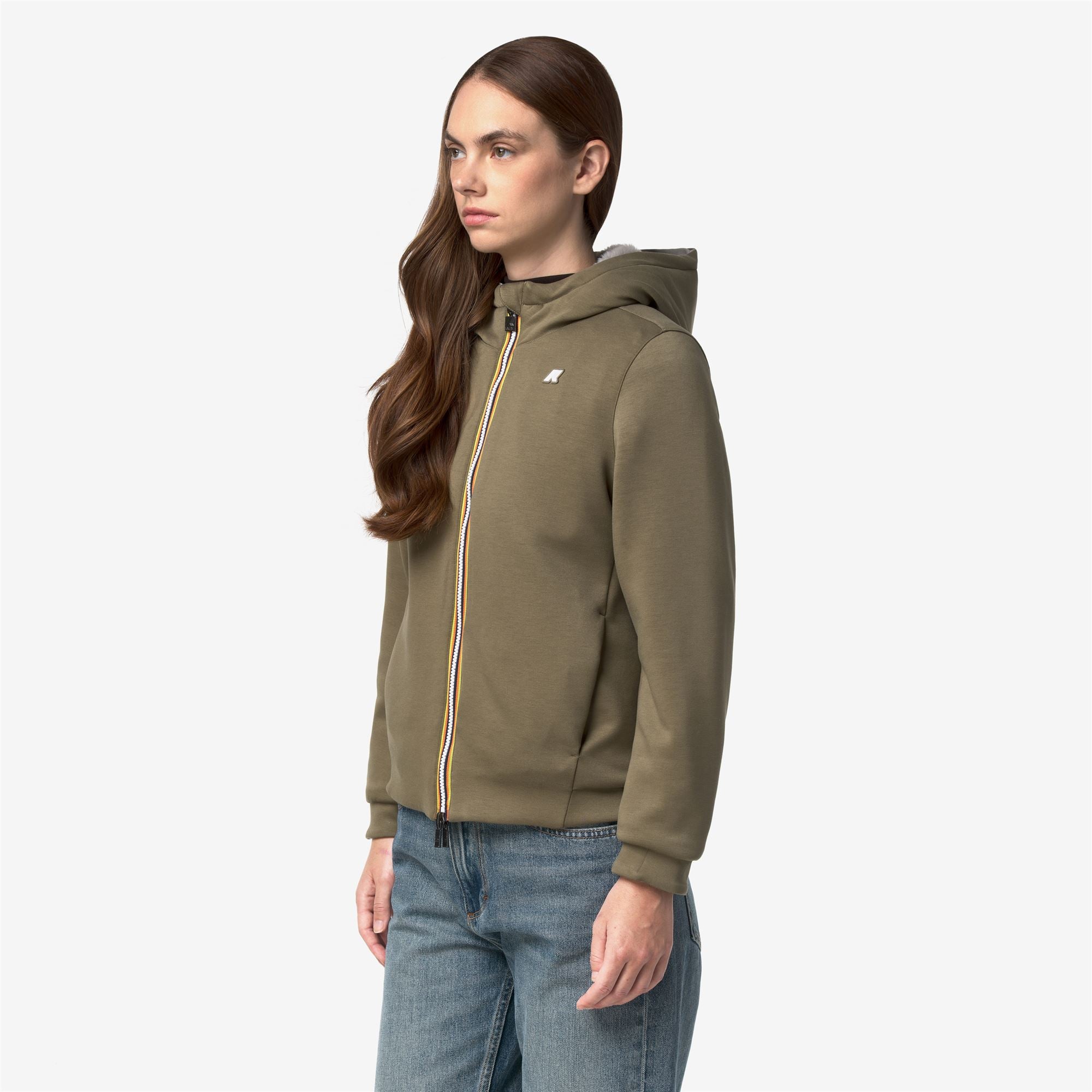 k-way-deva-light-spacer-fur-double-veste-r-versible-femme-green-army-fur image 2