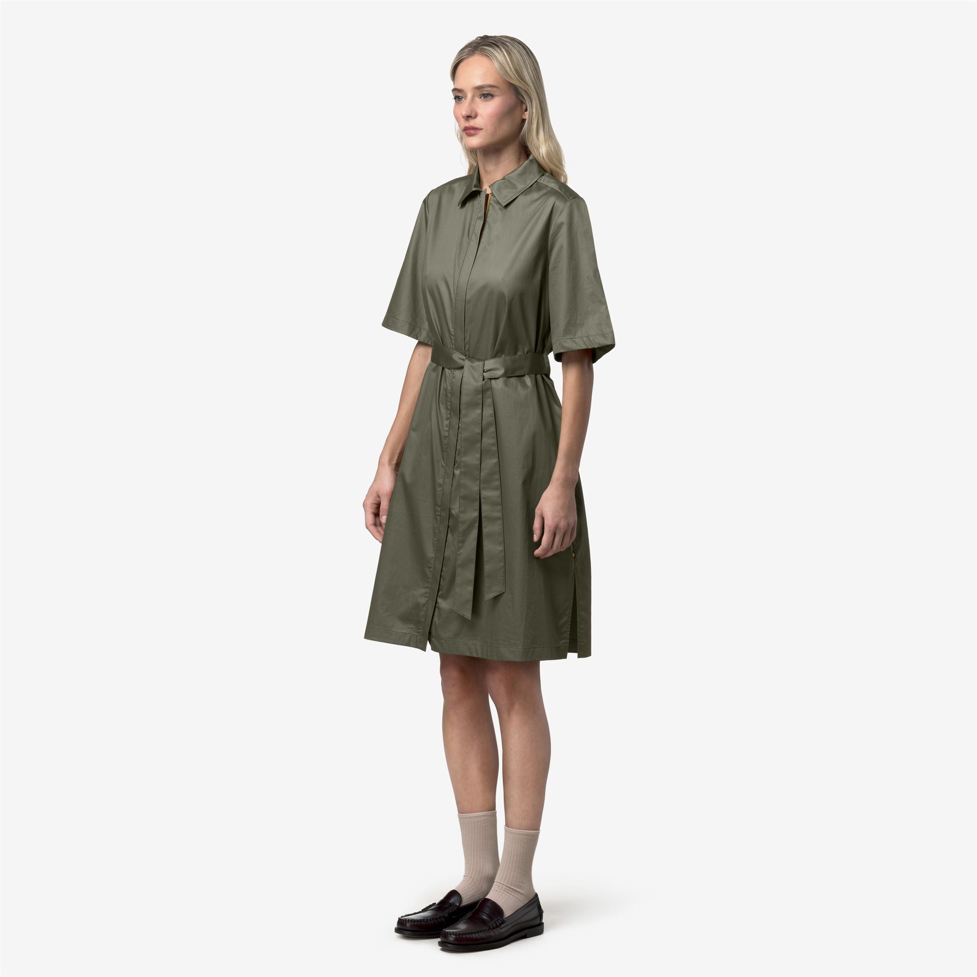 k-way-nouaille-shiny-cotton-robe-courte-femme-green-lichen image 2