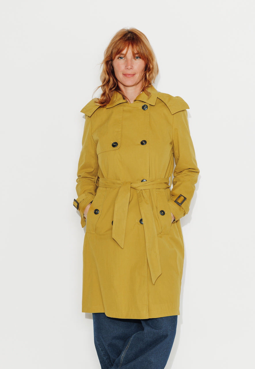 trench-coat-rosier-trench-mi-long-capuche-amovible-coton-d-perlant-moutarde image 2
