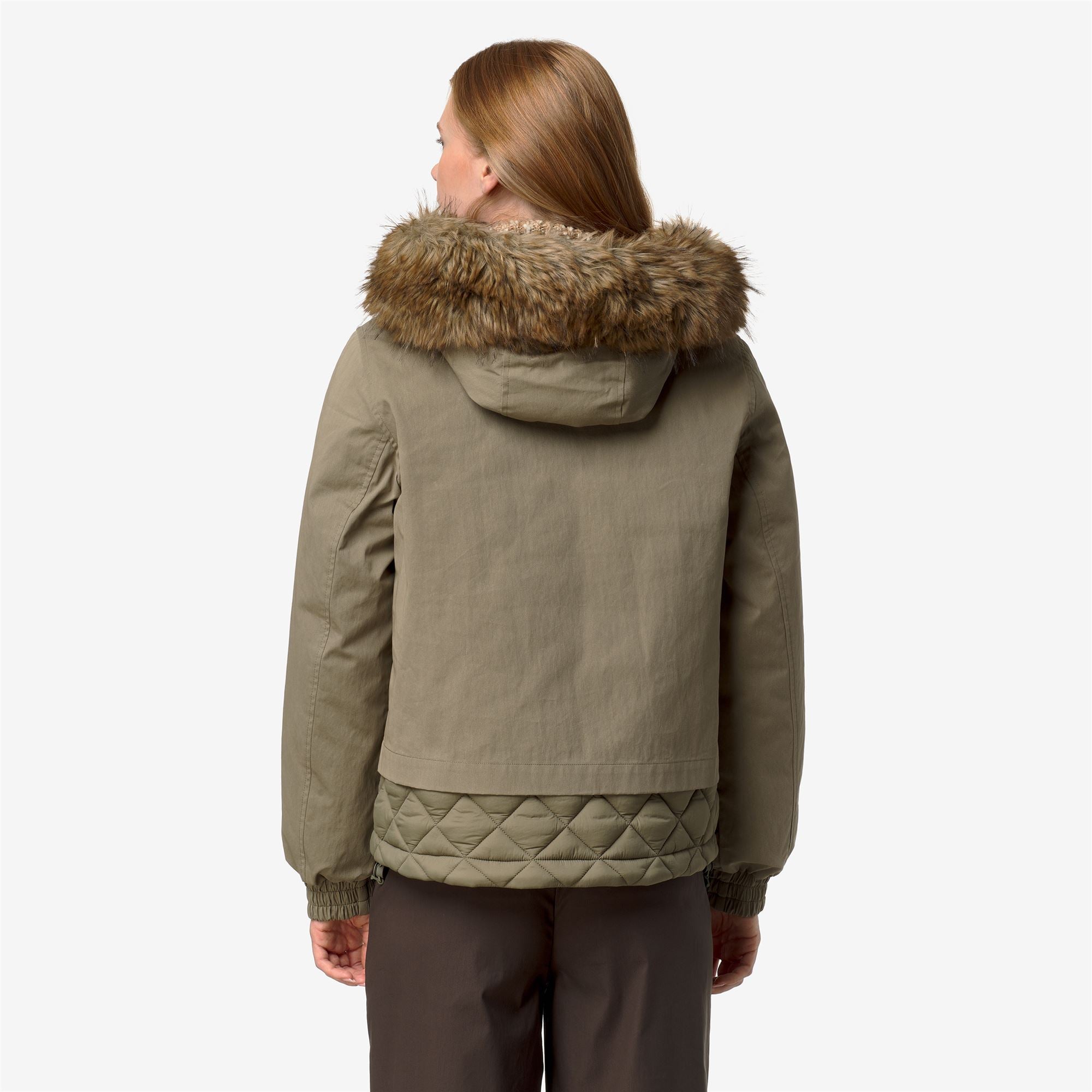 k-way-tosca-wax-cotton-nylon-veste-courte-femme-green-army image 3