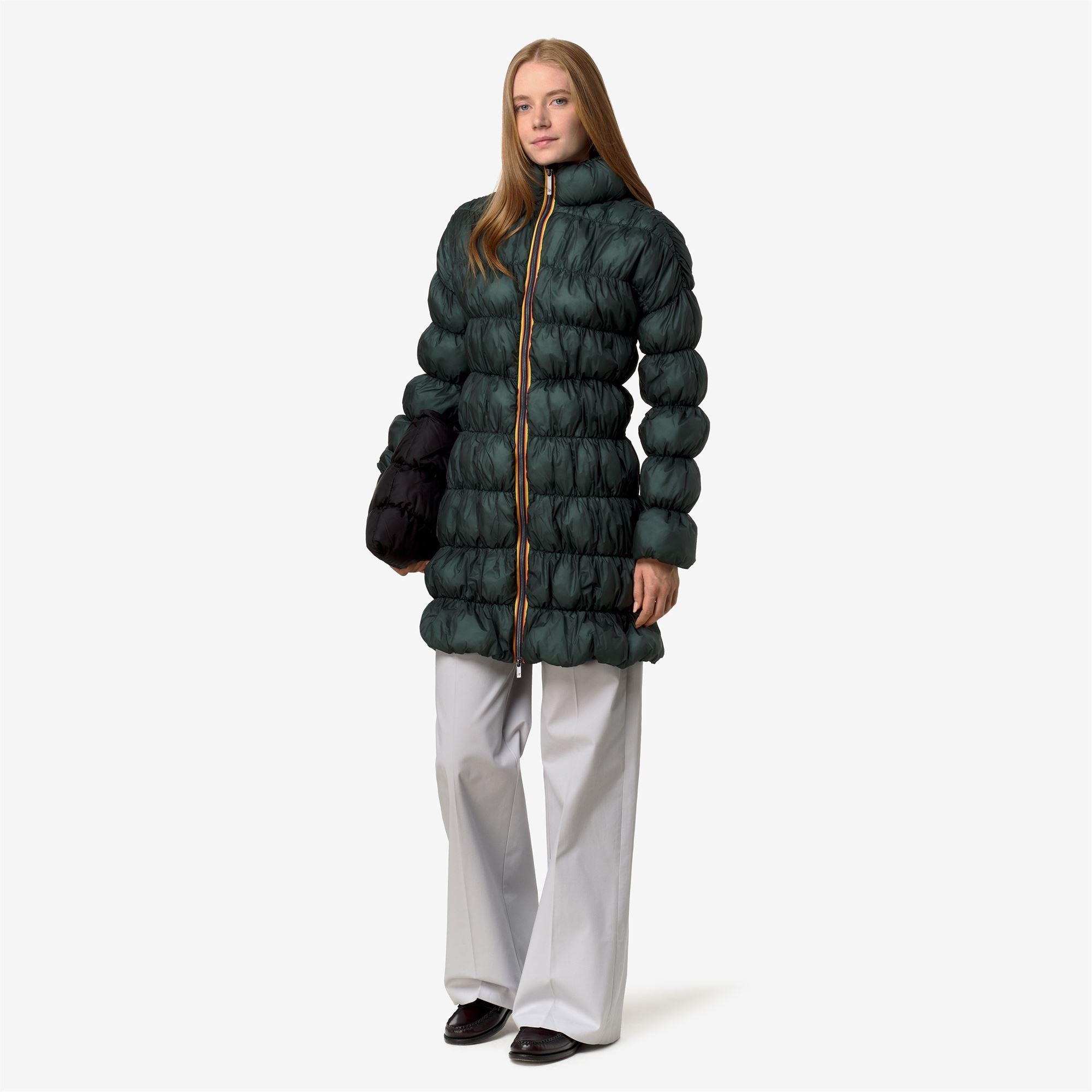 k-way-jin-maxi-ruffles-veste-longue-femme-green-balsam-primaloft image 4