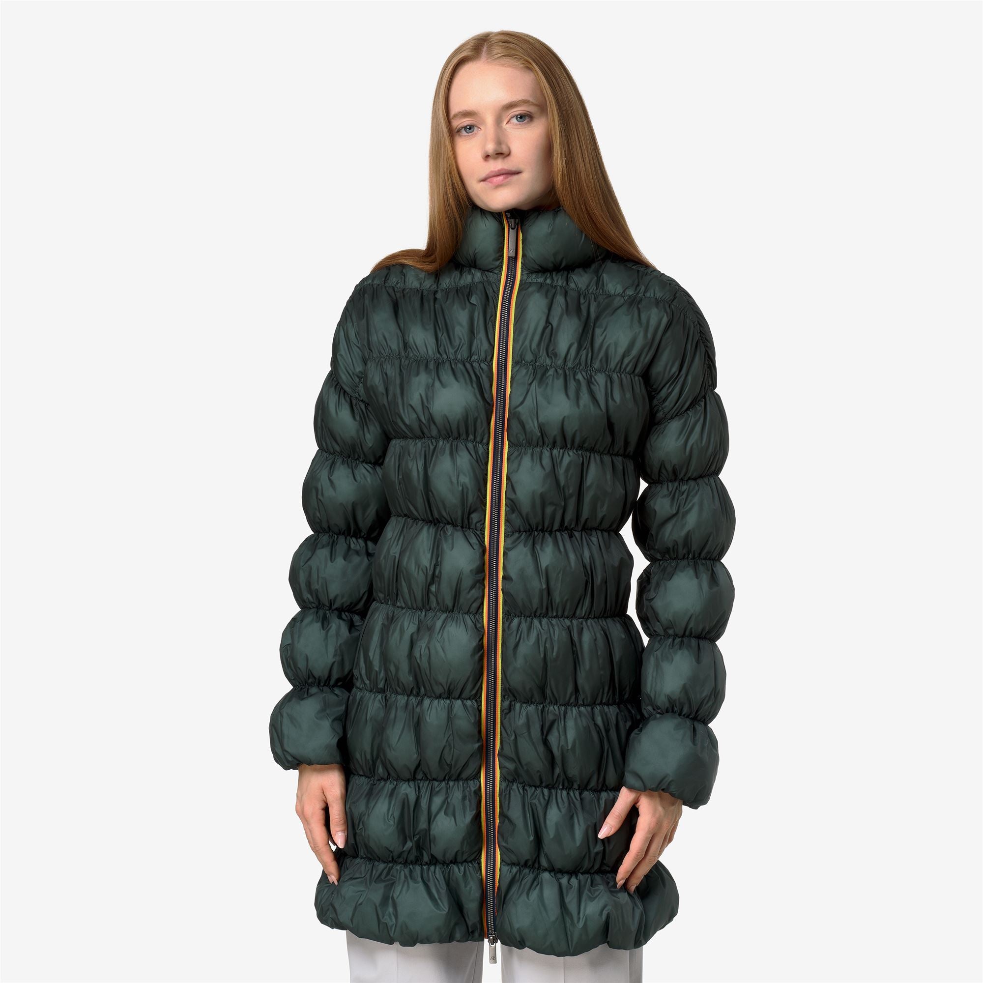 k-way-jin-maxi-ruffles-veste-longue-femme-green-balsam-primaloft image 1