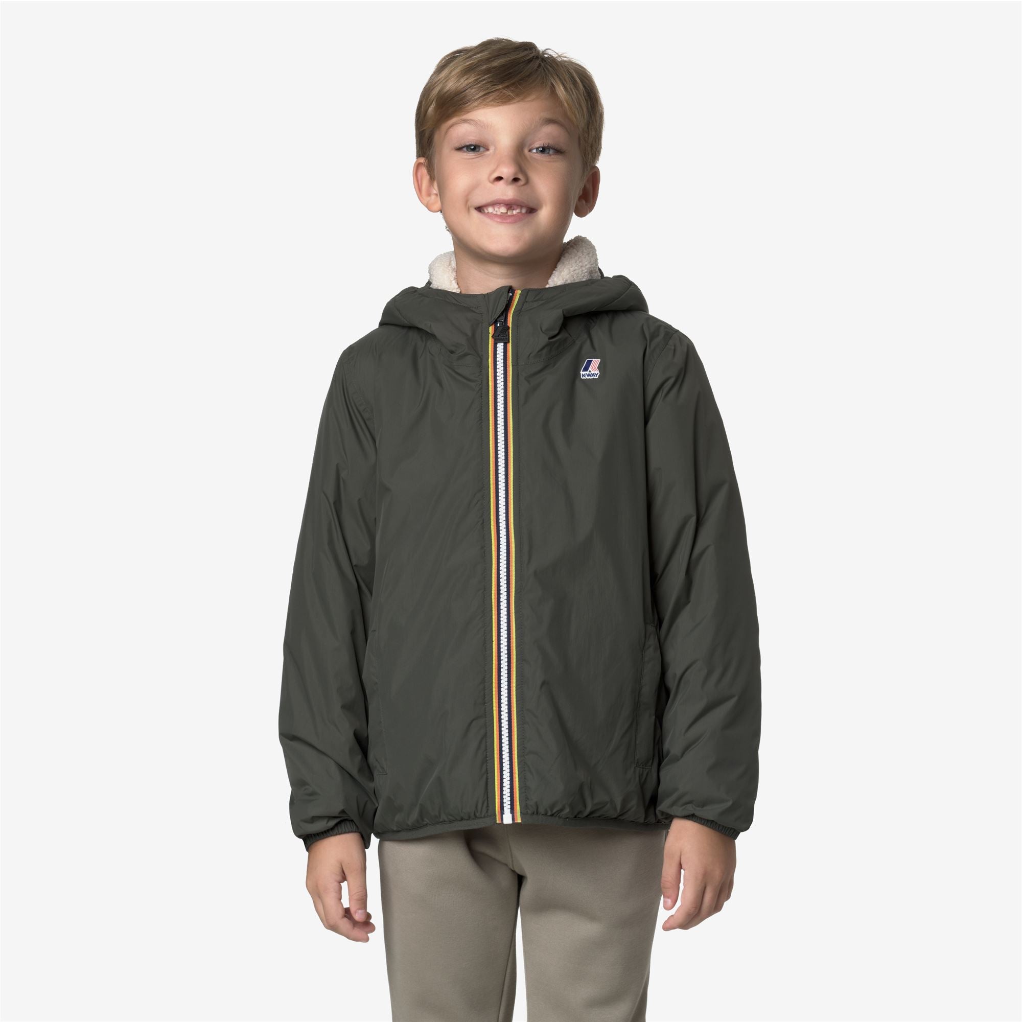 k-way-le-vrai-4-0-claude-orsetto-petit-veste-mi-longue-enfant-unisexe-green-blac image 1