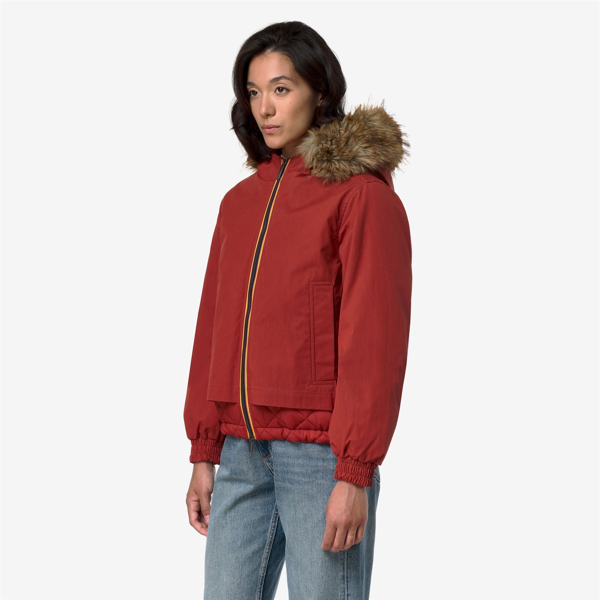 k-way-tosca-wax-cotton-nylon-veste-courte-femme-red-dk-chili image 2