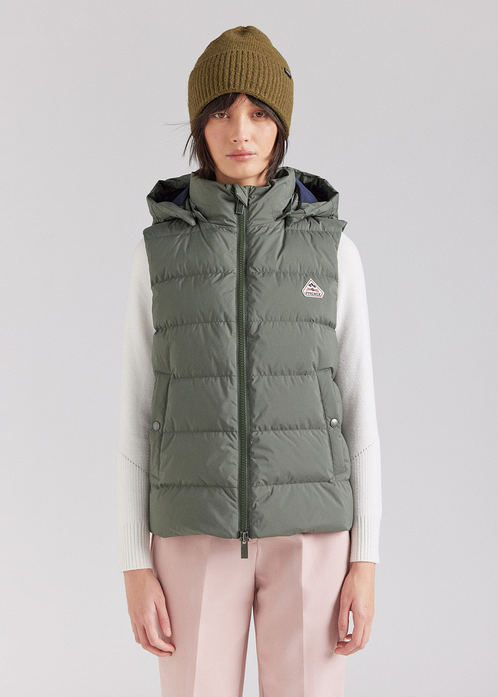 pyrenex-spoutnic-doudoune-sans-manches-femme-deep-khaki-capuche-amovible image 1