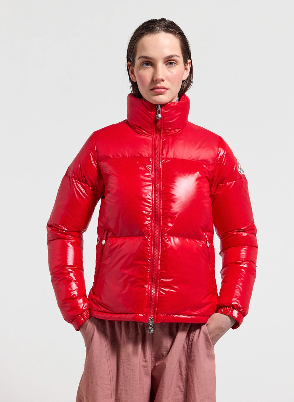 pyrenex-goldin-doudoune-courte-brillante-femme-rouge image 1