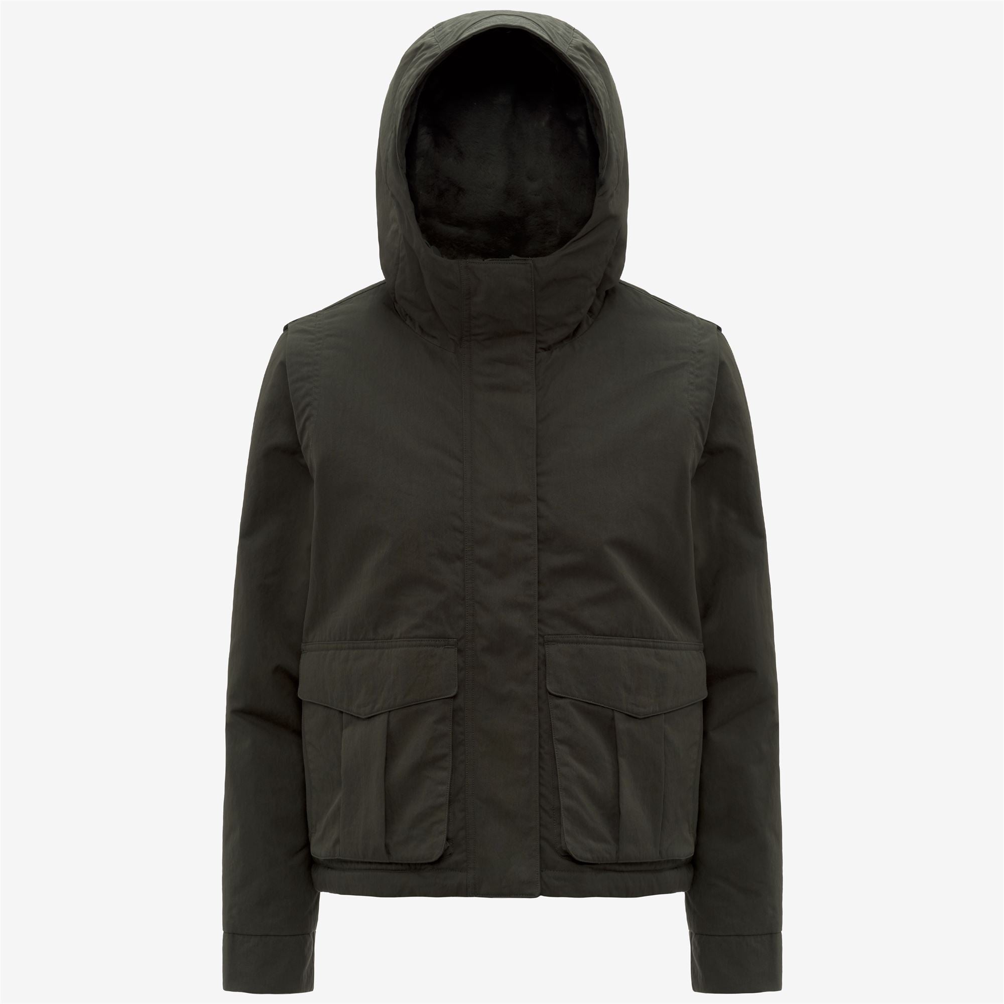 k-way-ideler-cotton-feel-parka-courte-femme-green-blackish-fur image 5