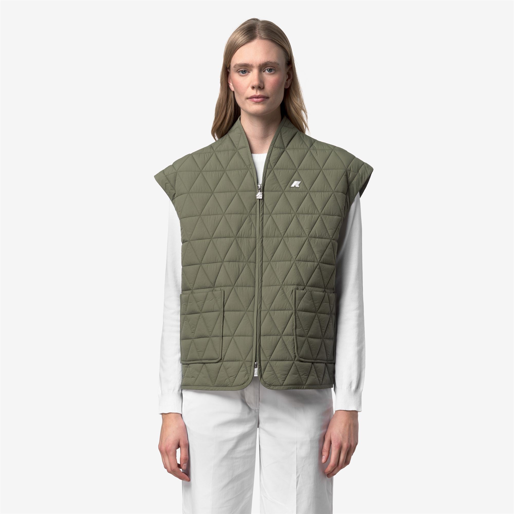 k-way-saloire-diamond-quilted-warm-af-gilet-femme-green-lichen image 1