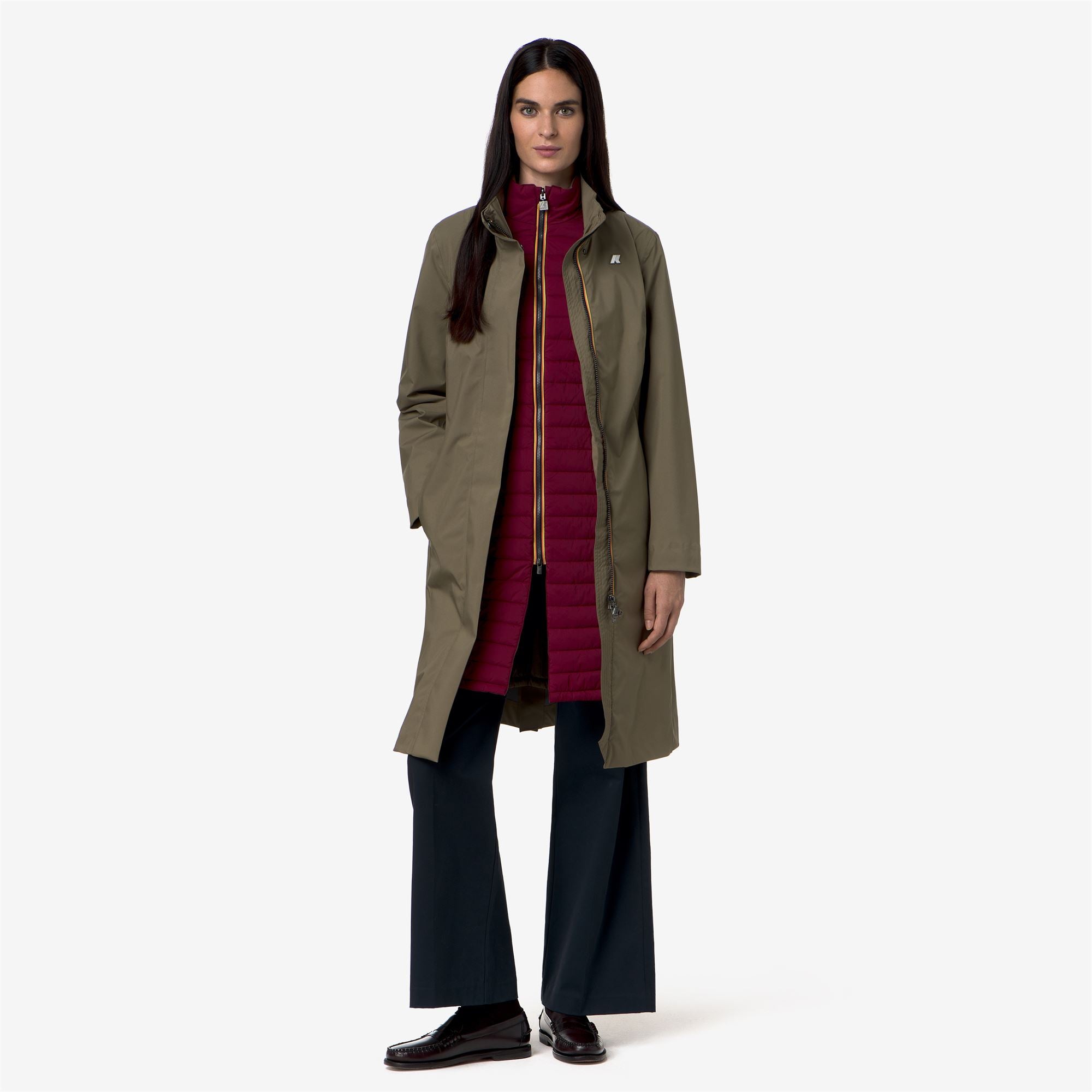k-way-miranda-3-en-1-veste-longue-femme-green-army-red-dk image 4