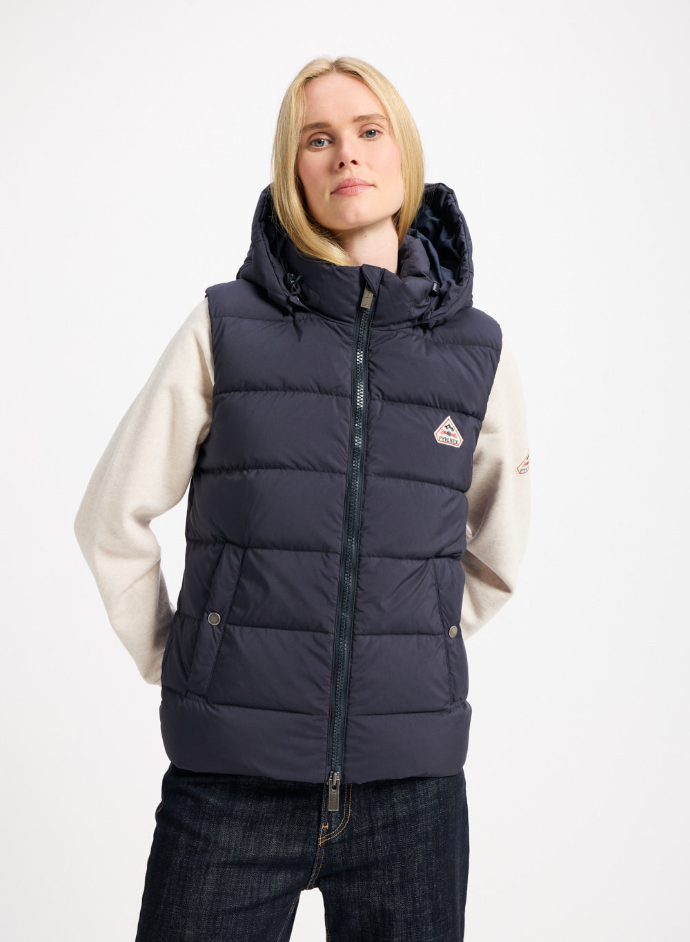 pyrenex-spoutnic-doudoune-sans-manches-femme-capuche-amovible-bleu-fonc image 1