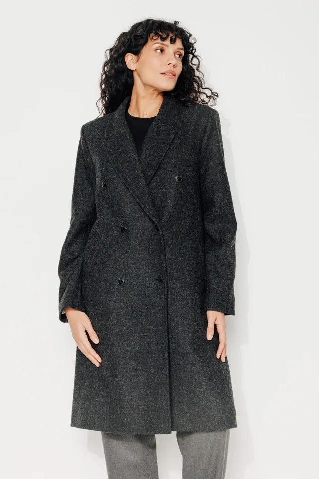 trench-coat-peuplier-manteau-mi-long-drap-de-laine-shetland-gris-fonc image 1
