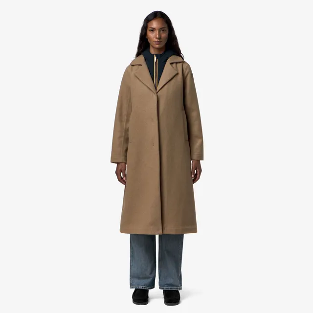 k-way-lana-wool-nylon-manteau-long-femme-beige-khaki-blue-depth image 1