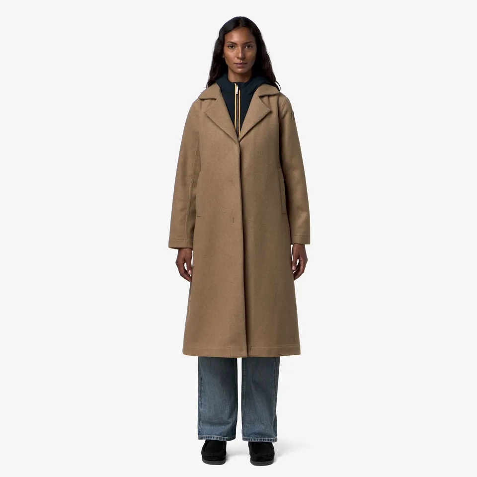 k-way-lana-wool-nylon-manteau-long-femme-beige-khaki-blue-depth image 1