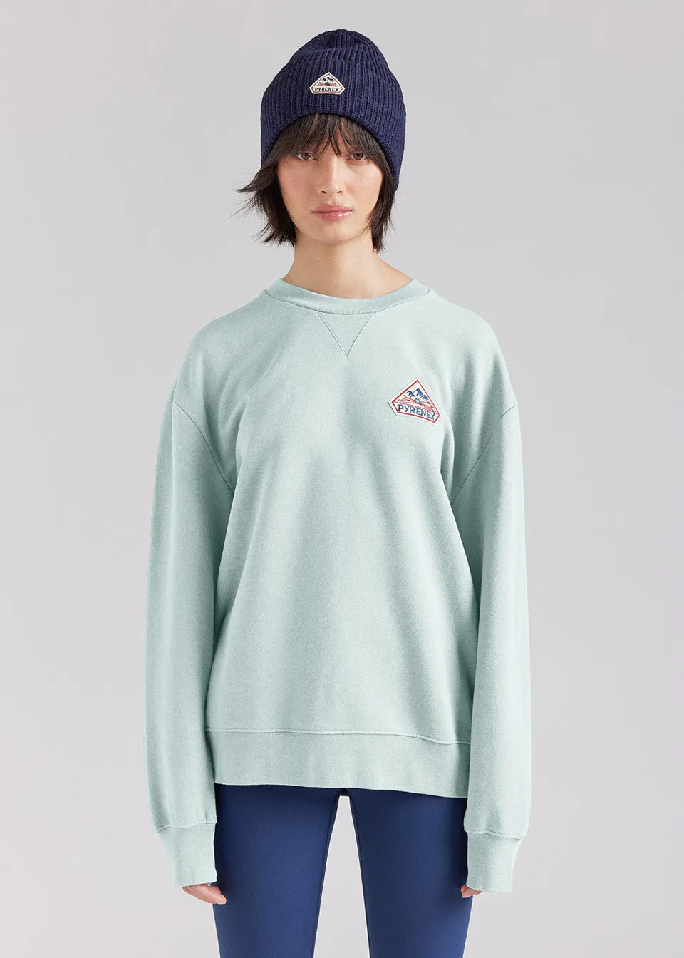 sweat-col-rond-unisexe-pyrenex-phase-en-coton-bio-pale-aqua image 1